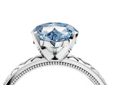 White gold Fancy Blue Heart  Solitaire Diamond Ring with Milgrain and Black Enamel X Pattern Band_116