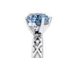 White gold Fancy Blue Heart  Solitaire Diamond Ring with Milgrain and Black Enamel X Pattern Band_123