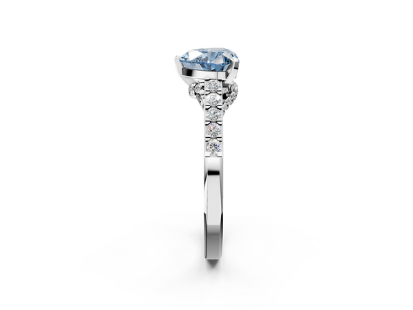 White gold Fancy Blue Heart  Diamond Solitaire Ring with Pavé Band and Prong Setting