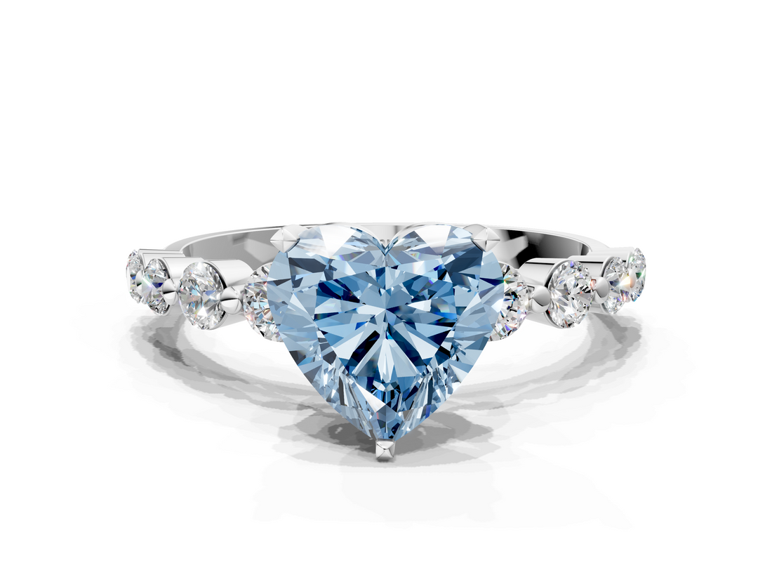 White gold Fancy Blue Heart  Solitaire Diamond Ring with Pave Band and Four-Prong Setting_249