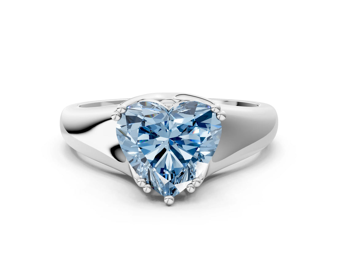 White gold Fancy Blue Heart  Solitaire Diamond Ring with Six-Prong Cathedral Setting_32