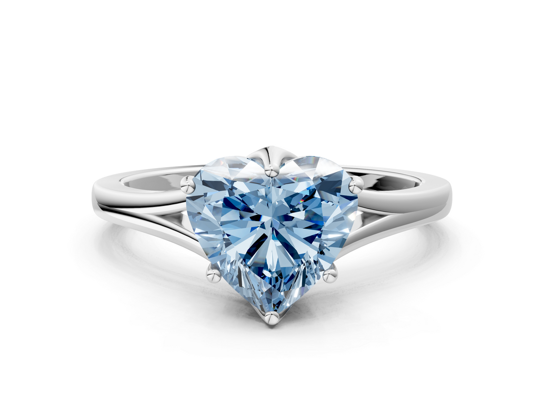 White gold Fancy Blue Heart  Solitaire Diamond Ring with Six-Prong Setting and Tapered Band_17