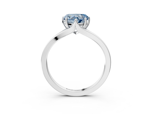 Platinum Fancy Blue Heart  Solitaire Diamond Ring with Six-Prong Setting and Tapered Band