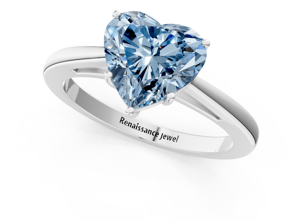 Platinum Fancy Blue Heart  Solitaire Diamond Ring with Split Shank and Four-Prong Setting