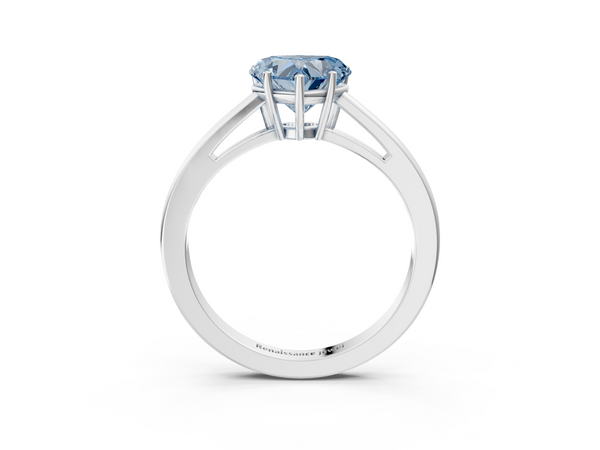 Platinum Fancy Blue Heart  Solitaire Diamond Ring with Split Shank and Four-Prong Setting