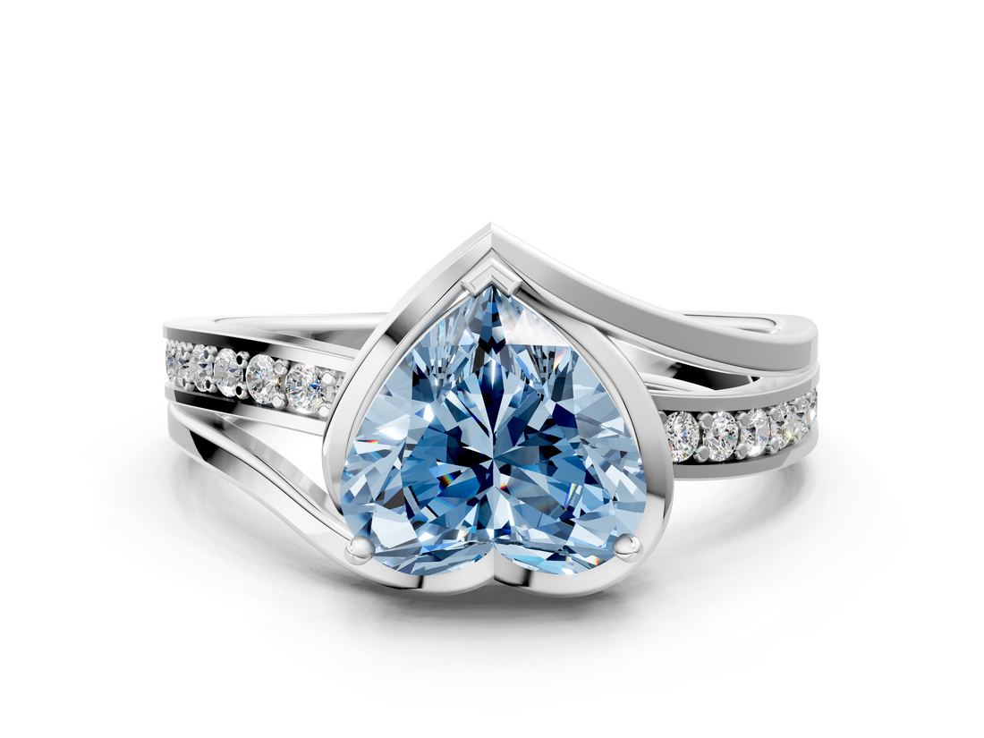 White gold Fancy Blue Heart  Solitaire Diamond Ring with Split Shank and Prong Setting_41
