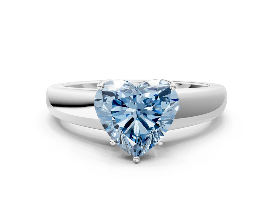 White gold Fancy Blue Heart  Solitaire Diamond Ring with Tapered Band and Four-Prong Setting_49