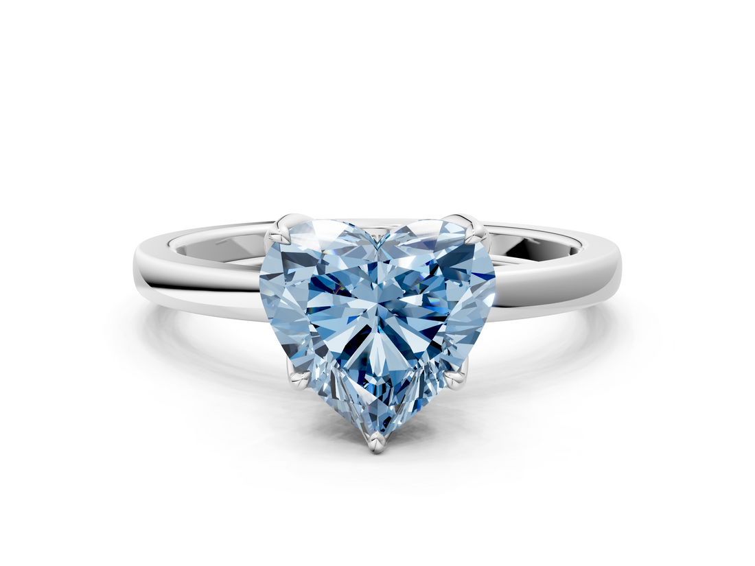 White gold Fancy Blue Heart  Solitaire Diamond Ring with Thin Band and Four-Prong Setting_3
