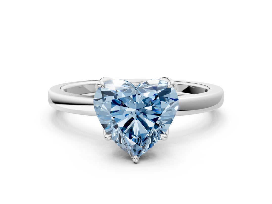 White gold Fancy Blue Heart  Solitaire Diamond Ring with Thin Band and Four-Prong Setting_72