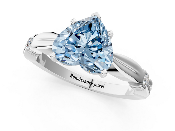 White gold Fancy Blue Heart  Solitaire Diamond Twisted Band with Four-Prong Setting