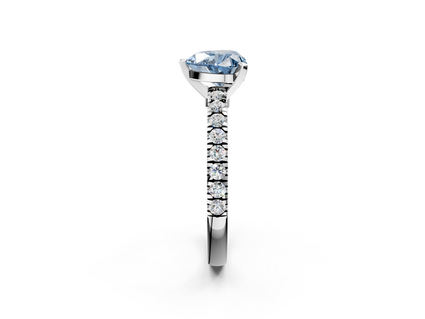 Platinum Fancy Blue Heart  Solitaire Diamond with Pavé Band and Four-Prong Setting