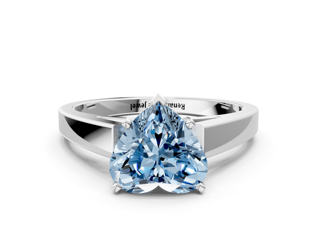 White gold Fancy Blue Heart  Solitaire Engagement Ring with Four-Prong Setting and Tapered Band_3