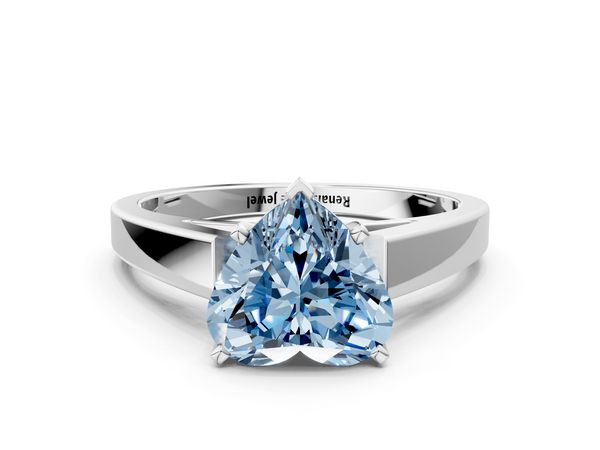 White gold Fancy Blue Heart  Solitaire Engagement Ring with Four-Prong Setting and Tapered Band