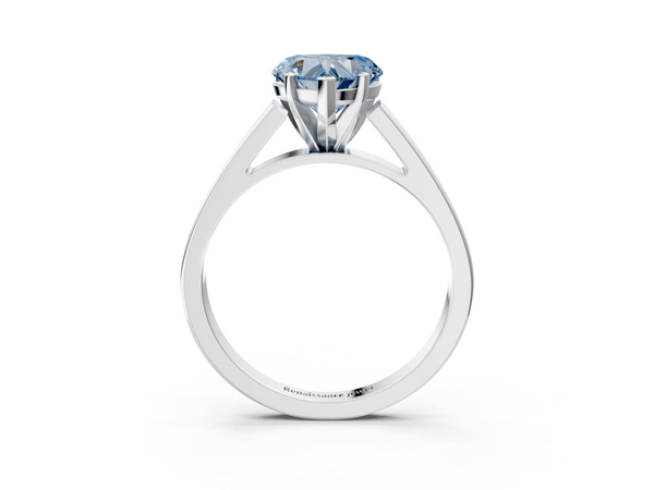 White gold Fancy Blue Heart  Solitaire Engagement Ring with Four-Prong Setting and Tapered Band
