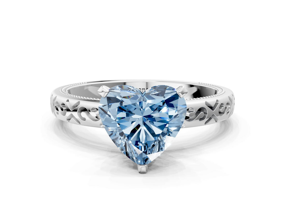 White gold Fancy Blue Heart  Solitaire Engagement Ring with Scrollwork Band and Four-Prong Setting_135