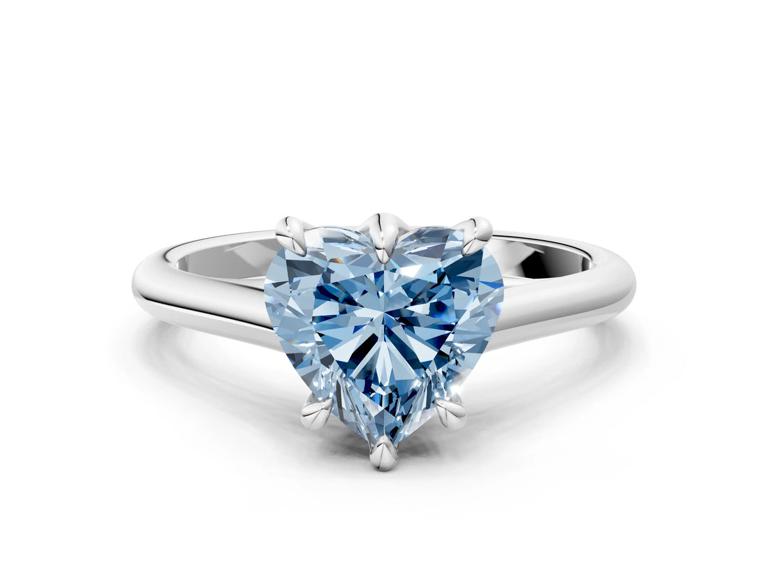 White gold Fancy Blue Heart  Solitaire Engagement Ring with Six-Prong Setting and Classic Band