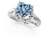 White gold Fancy Blue Heart  Solitaire Filigree Engagement Ring with Halo and Prong Setting_74