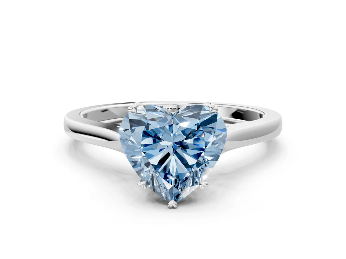 White gold Fancy Blue Heart  Solitaire Heart Prong Engagement Ring with Tapered Band_55