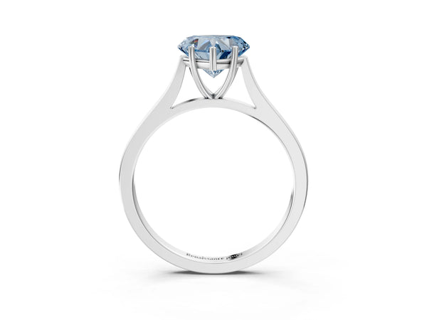 White gold Fancy Blue Heart  Solitaire Heart Prong Engagement Ring with Tapered Band