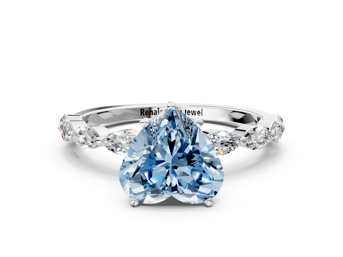 White gold Fancy Blue Heart  Solitaire Marquise Side Stone Prong Setting Ring_44