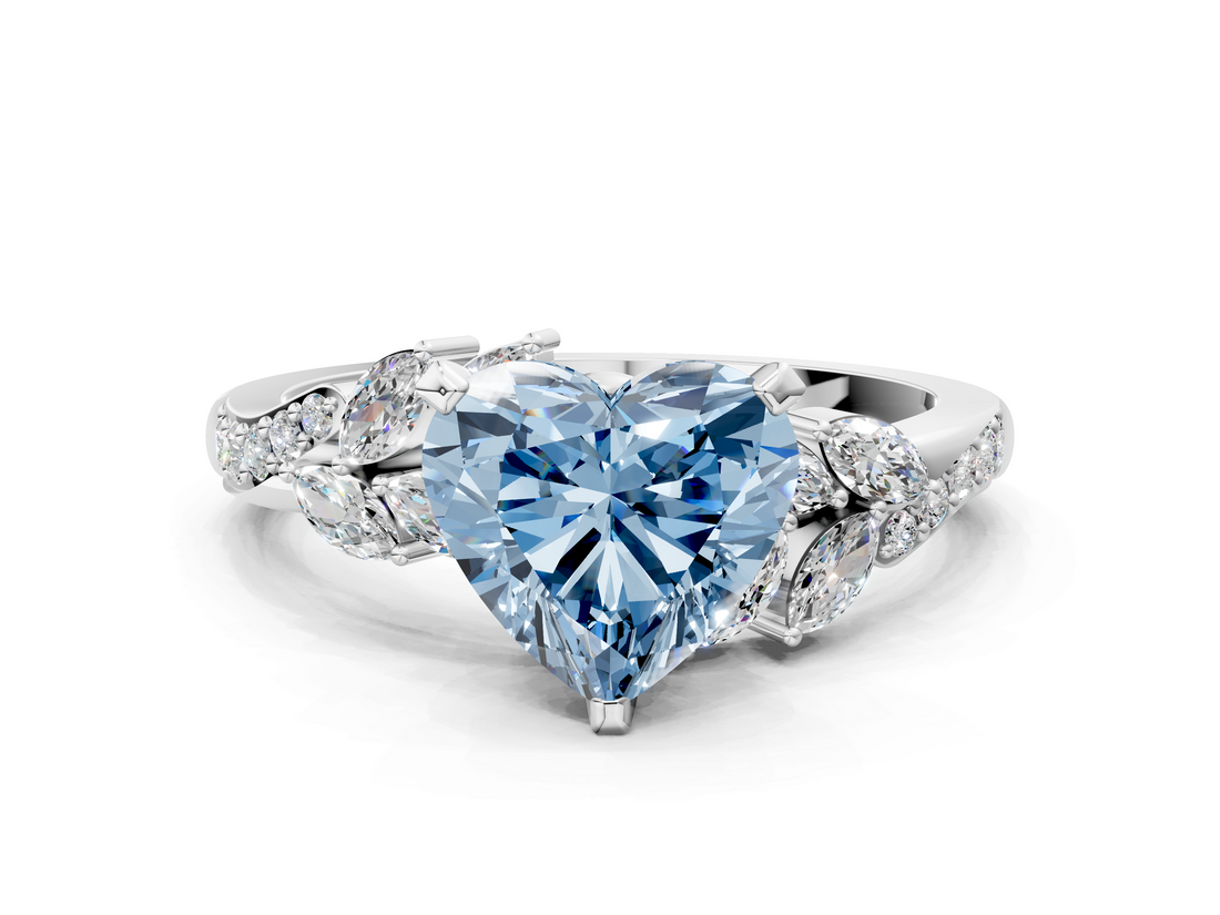 White gold Fancy Blue Heart  Solitaire Marquise Twist Band with Six-Prong Setting_45