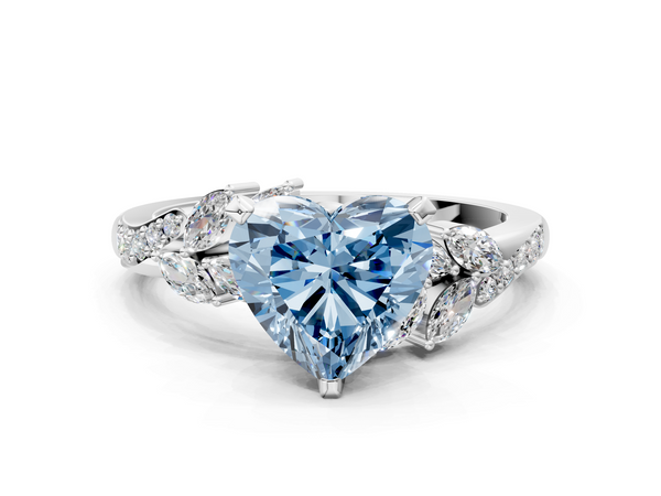 White gold Fancy Blue Heart  Solitaire Marquise Twist Band with Six-Prong Setting