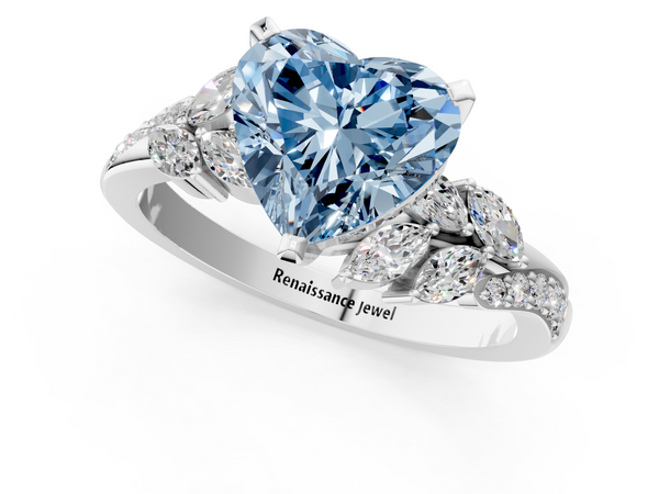 White gold Fancy Blue Heart  Solitaire Marquise Twist Band with Six-Prong Setting