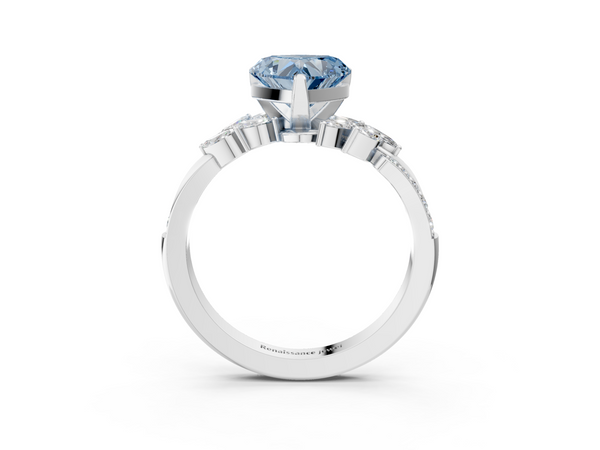 White gold Fancy Blue Heart  Solitaire Marquise Twist Band with Six-Prong Setting