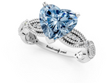 White gold Fancy Blue Heart  Solitaire Milgrain Diamond Engagement Ring with Bezel and Marquise Band_127