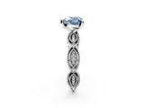 White gold Fancy Blue Heart  Solitaire Milgrain Diamond Engagement Ring with Bezel and Marquise Band_128