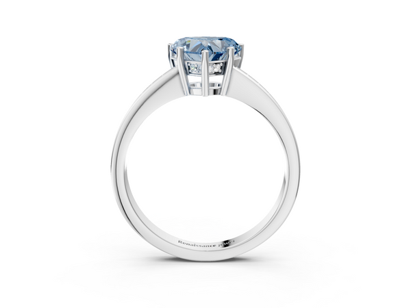 Platinum Fancy Blue Heart  Solitaire Pavé Band Prong Setting Ring