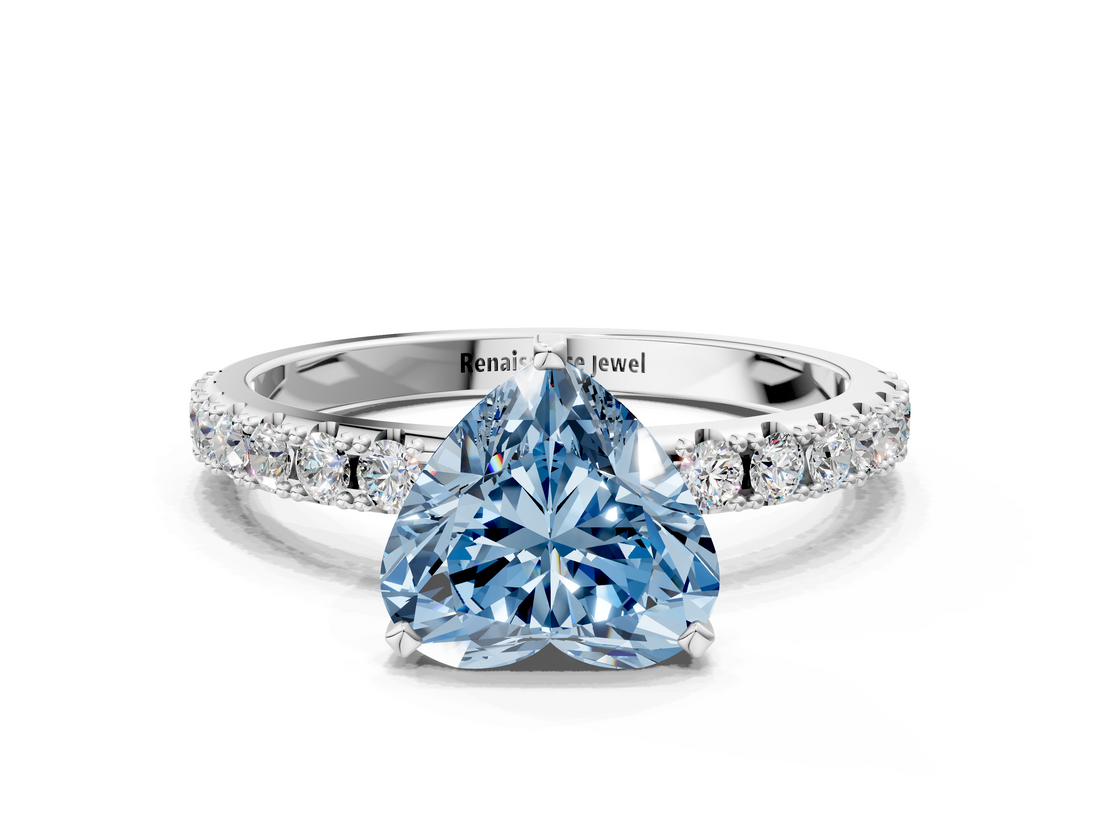 White gold Fancy Blue Heart  Solitaire Pavé Band with Four-Prong Setting_173