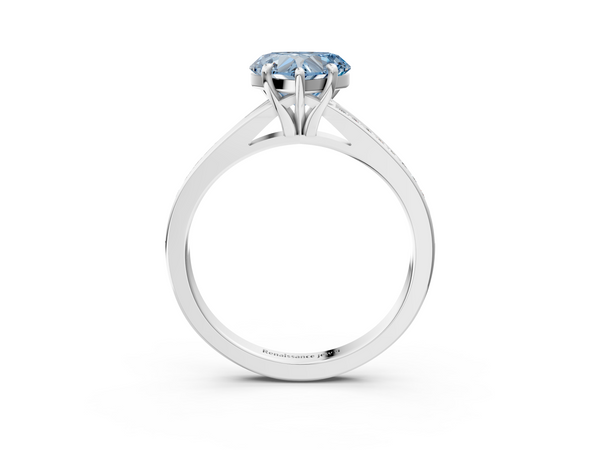Platinum Fancy Blue Heart Cut Diamond Solitaire Ring with Pavé Band and Prong Setting