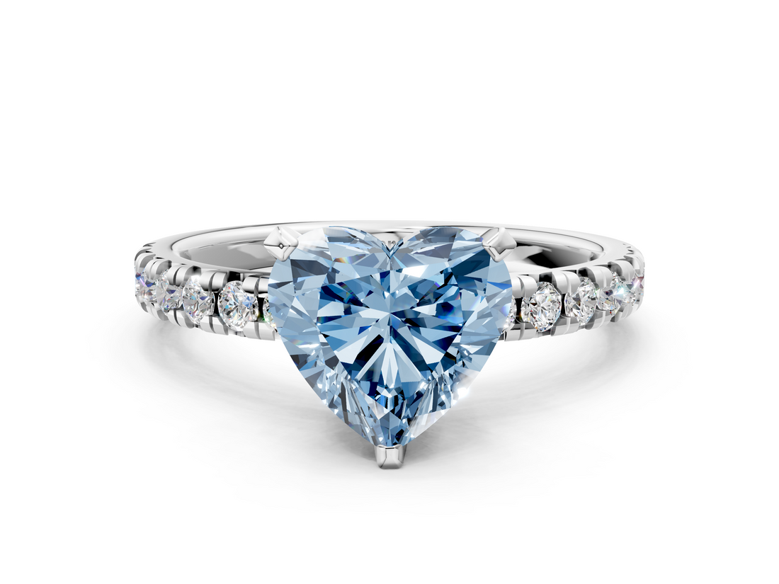 White gold Fancy Blue Heart  Solitaire Pave Diamond Engagement Ring with Four-Prong Setting_342