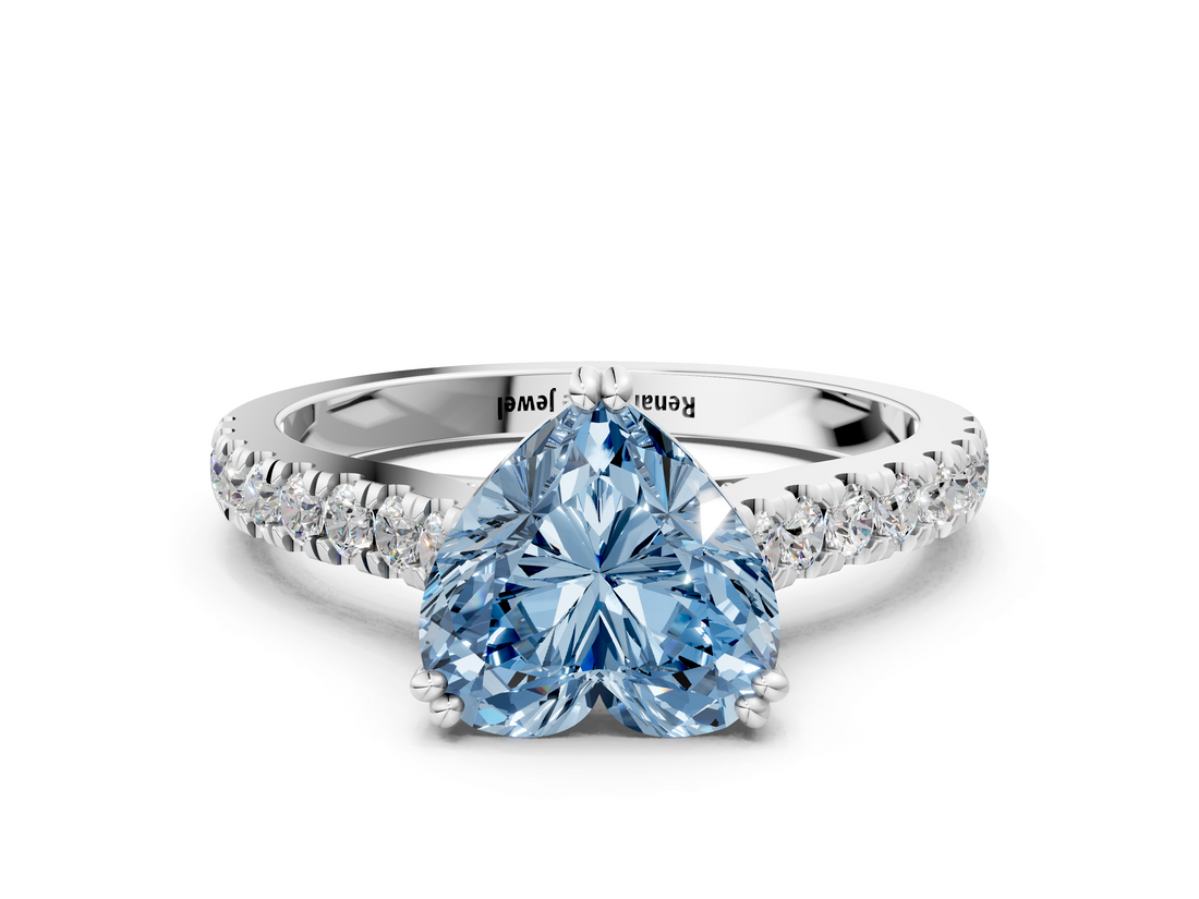 White gold Fancy Blue Heart  Solitaire Pave Diamond Engagement Ring with Prong Setting_20