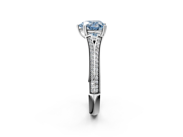 White gold Fancy Blue Heart Cut Diamond Split Shank Engagement Ring with Pavé Band