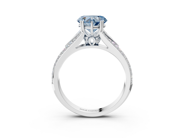 White gold Fancy Blue Heart Cut Diamond Split Shank Engagement Ring with Pavé Band