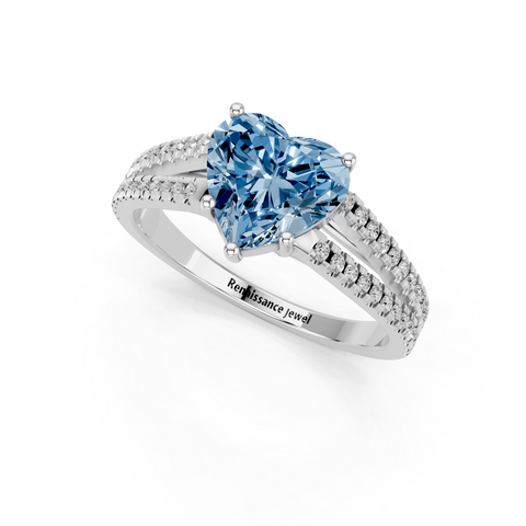 White gold Fancy Blue Heart  Solitaire Split Shank Pavé Diamond Engagement Ring_253