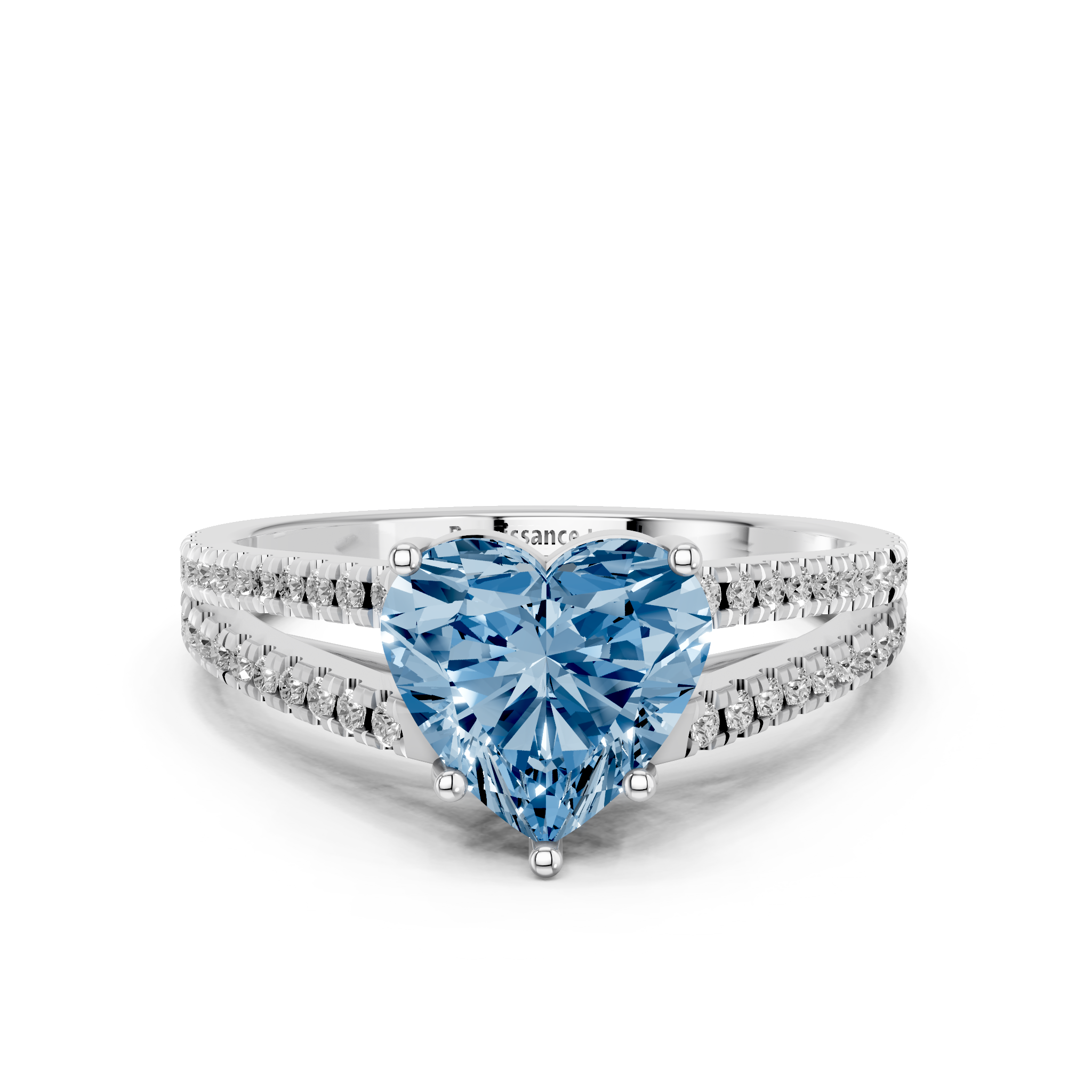 White gold Fancy Blue Heart  Solitaire Split Shank Pavé Diamond Engagement Ring_262