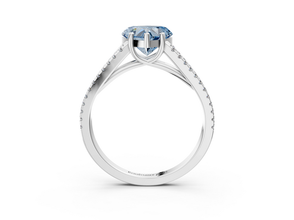 Silver 2.02 Carat Blue VS1 Heart Diamond Solitaire Engagement Ring with Split Shank Pavé Band