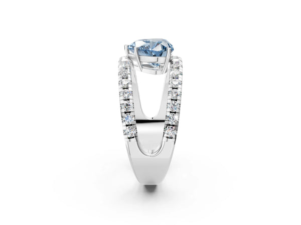 White gold Fancy Blue Heart  Solitaire Split Shank Pave Diamond Ring