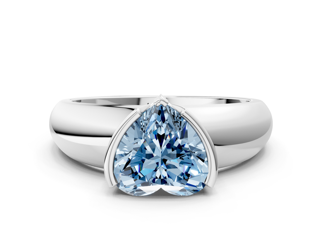 White gold Fancy Blue Heart  Solitaire Tension Set Diamond Ring with Wide Band_37