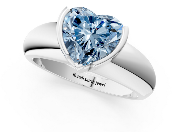 Platinum Fancy Blue Heart  Solitaire Tension Set Diamond Ring with Wide Band