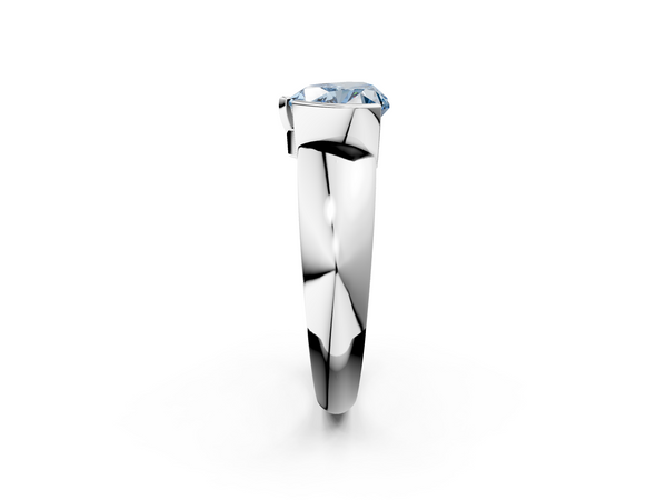 Platinum Fancy Blue Heart  Solitaire Tension Set Diamond Ring with Wide Band