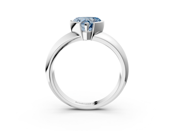 Platinum Fancy Blue Heart  Solitaire Tension Set Diamond Ring with Wide Band