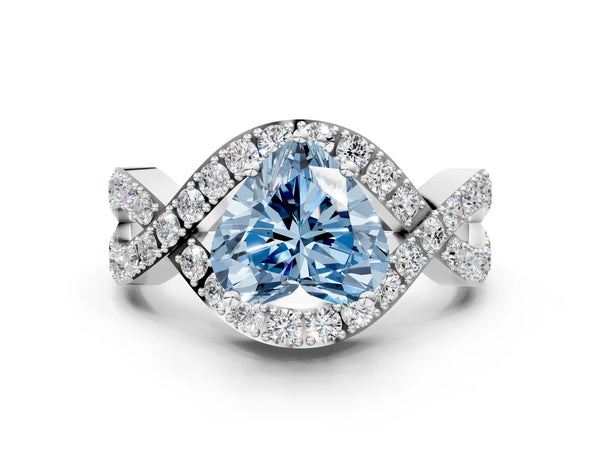 White gold Fancy Blue Heart  Solitaire Twist Band Pavé Diamond Engagement Ring