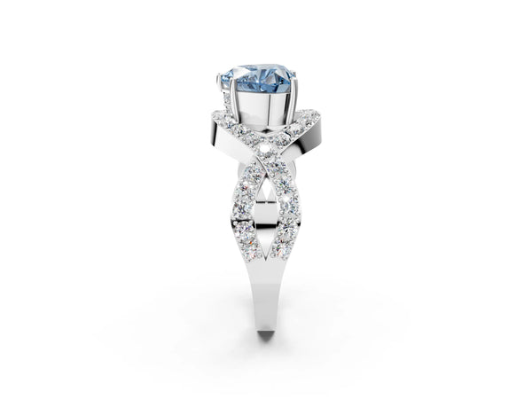 White gold Fancy Blue Heart  Solitaire Twist Band Pavé Diamond Engagement Ring