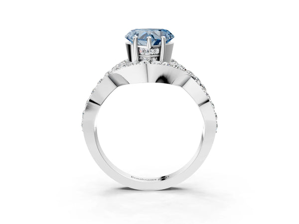 White gold Fancy Blue Heart  Solitaire Twist Band Pavé Diamond Engagement Ring
