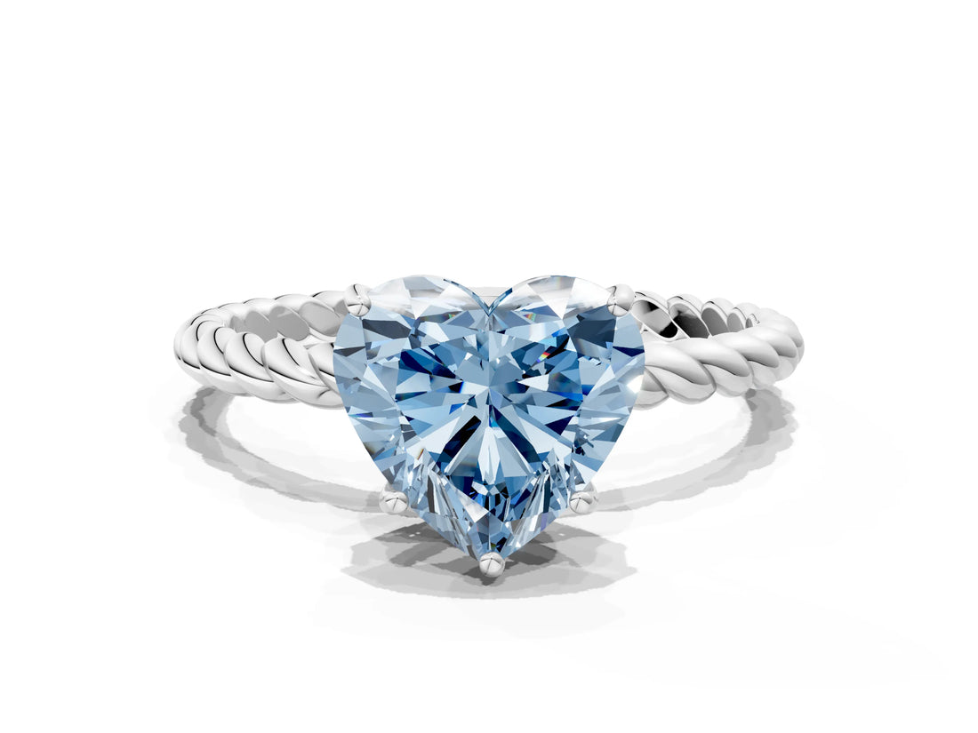 White gold Fancy Blue Heart  Solitaire Twist Band Ring with Four-Prong Setting_18