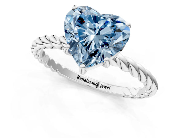 Platinum Fancy Blue Heart  Solitaire Twist Band Ring with Four-Prong Setting
